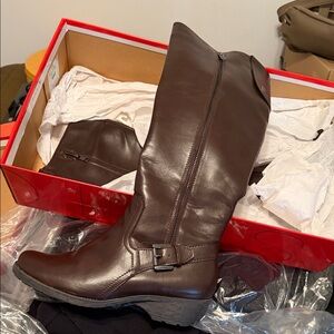 AEROSOLES Dark Brown Tall Leather Riding Boots